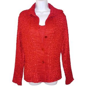 DressBarn Large 2Pc Red Textured Crinkle Cardigan and Tank Top Twin Set